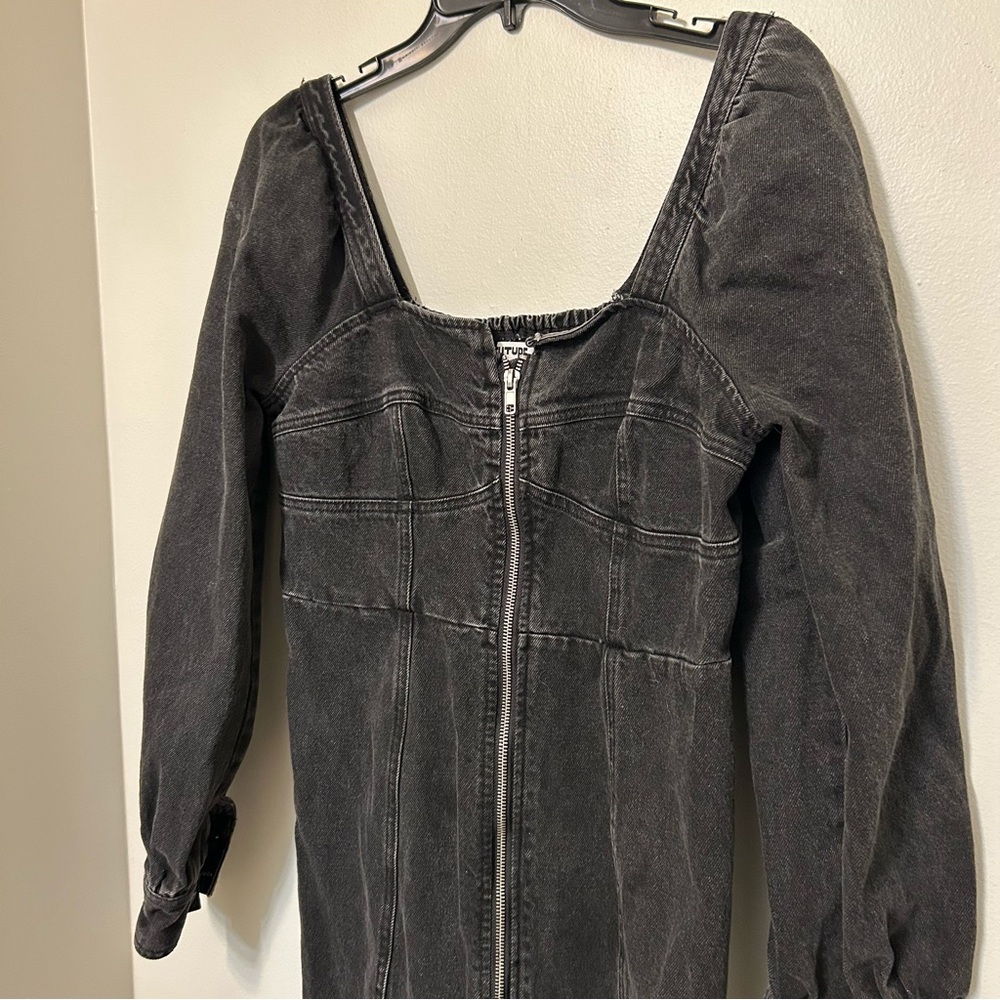 Future Collective Womens Washed Black Denim Zip Front Long Sleeve Midi Dress 8 - Picture 6 of 11